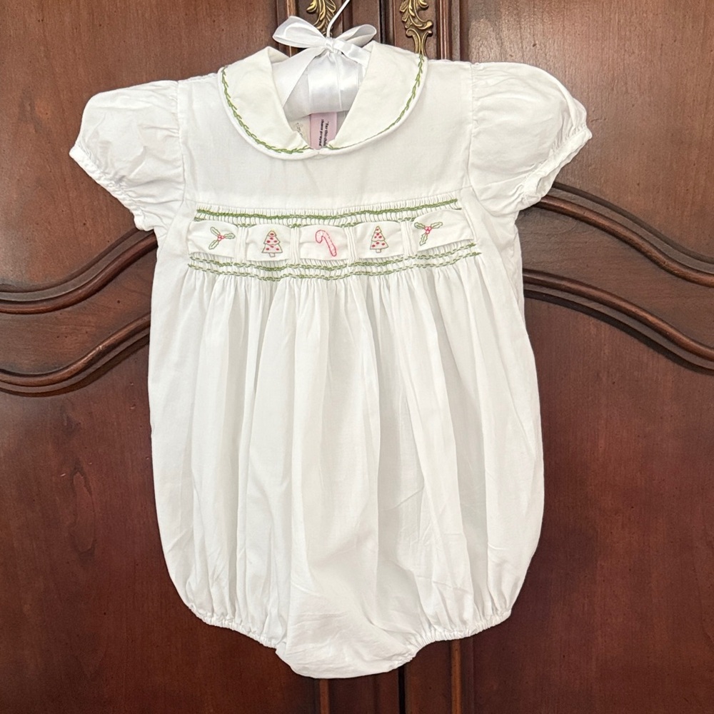 FINAL SALE PRICE Lullaby Set Smocked Christmas Bubble 3M White Holiday Heirloom